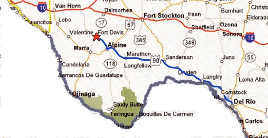 Map from Del Rio to Fort Daivs