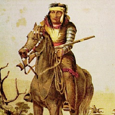 Drawing of Lipan man horseback.
