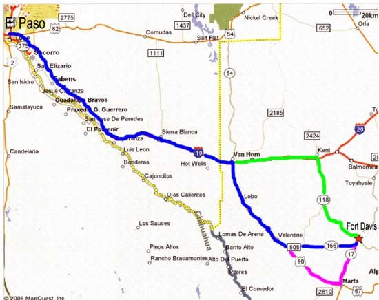 Map from El Paso to Fort Davis.