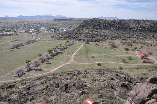 Fort Davis between mountains.