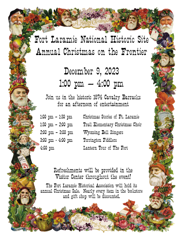 Christmas 2023 Poster A poster which is entitled "Fort Laramie National Historic Site Annual Christmas on the Frontier" and has the schedule described in the press release.
