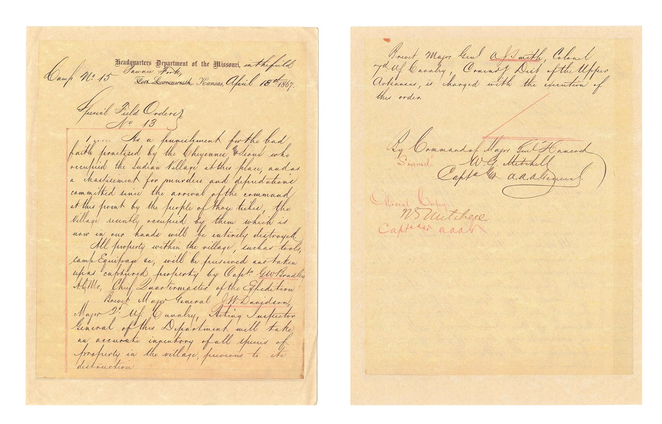 Photo of Hancock's original orders to burn the Indian Village.