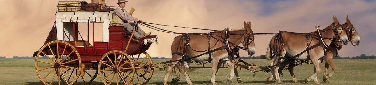 19th century stagecoach pulled by a team of four mules.