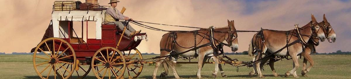 SFT Mail Wagon 19th century stagecoach pulled by a team of four mules.