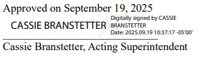Compendium Signature - Branstetter, 2025 Acting Superintendent Branstetter's Digital Signature, September 19, 2025