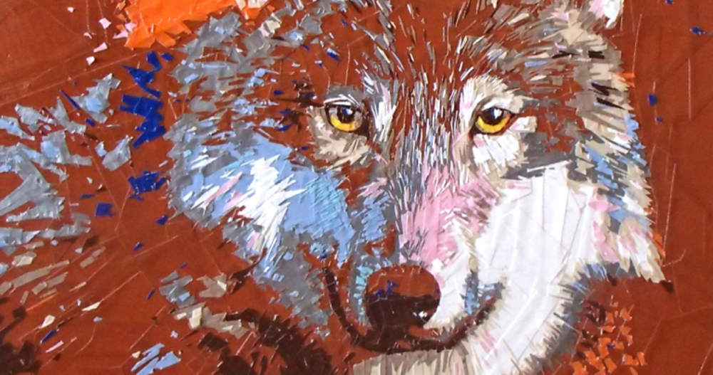 Close up image of wolf's head.