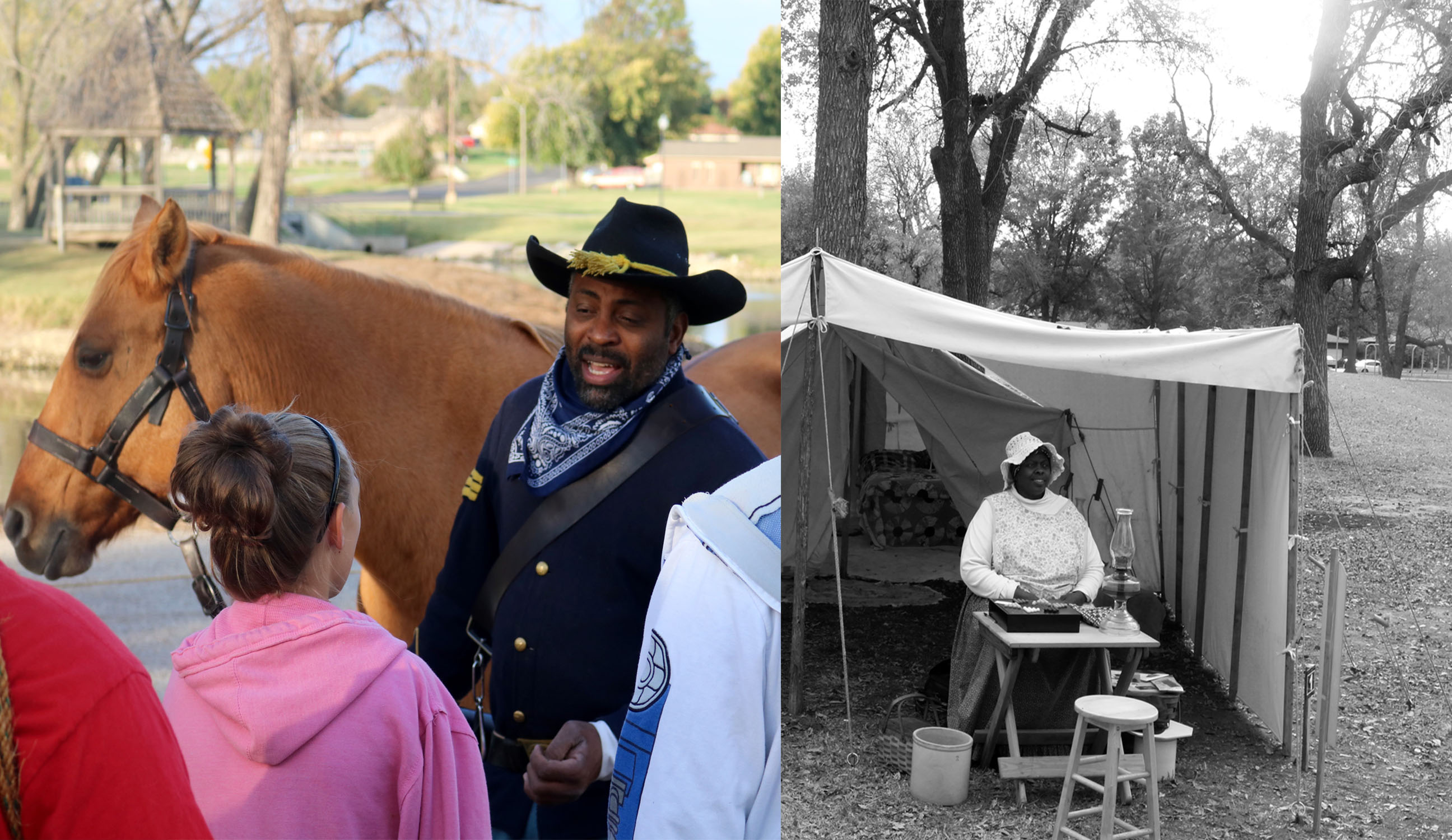 Jay and Esther Clark Re-Enacting Buffalo Soldier Life Jay and Esther Clark reenacting the lives of Buffalo Soldiers -- African American soldiers after the Civil War -- and African American civilian employees of the Army.