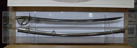 Frank Baldwin's sword on display in the Visitor Center museum. Frank Baldwin's sword on display in the Visitor Center museum.