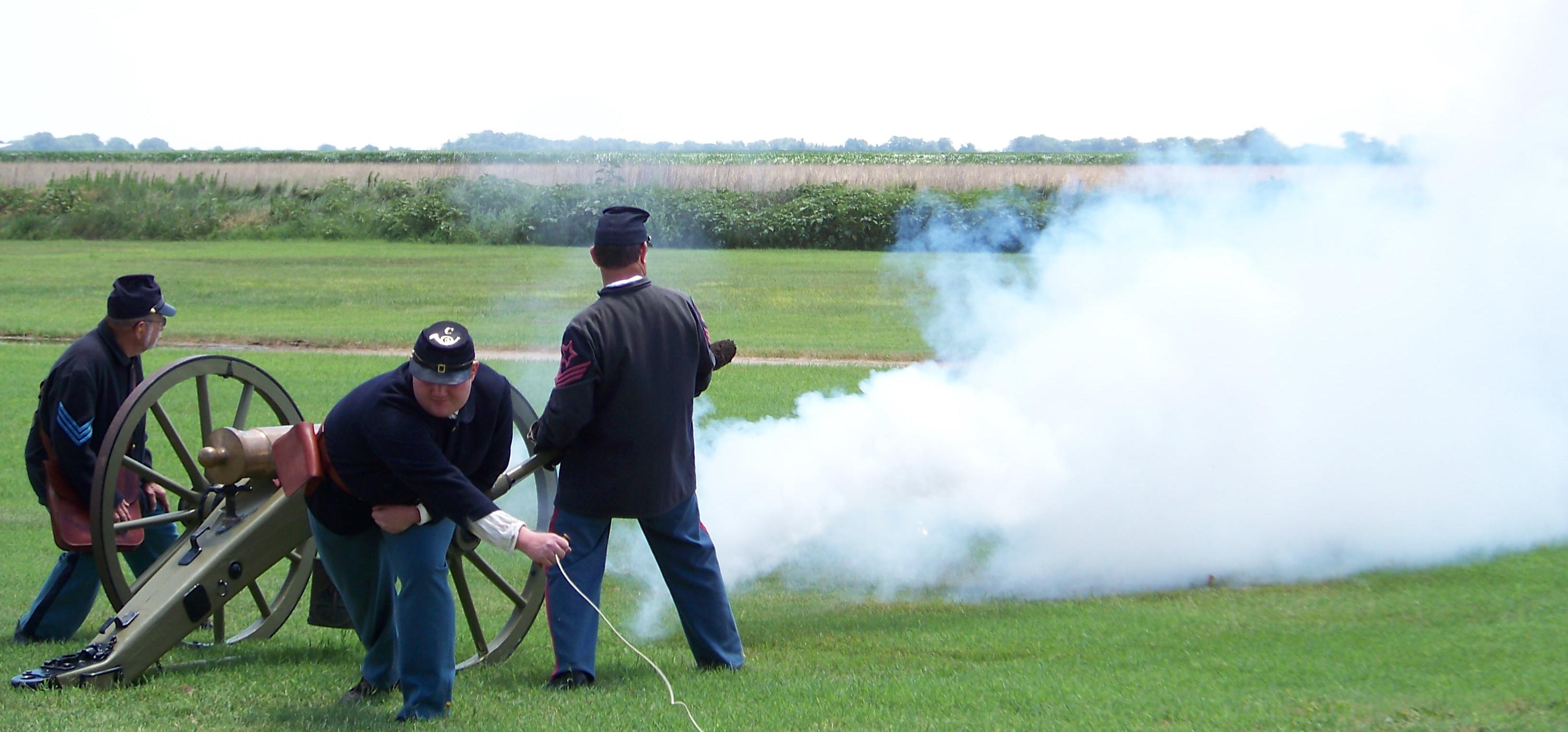 Artillery Demonstration at Fort Larned Re-enactors fire a 19th century U.S. Army howtizer.