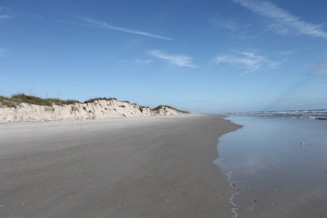 Scarped sand dunes, the result of relentless erosion by the sea