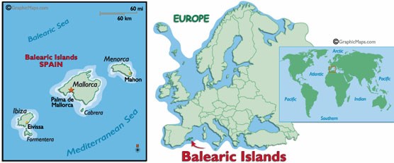 Map showing the Balearic Islands and their location