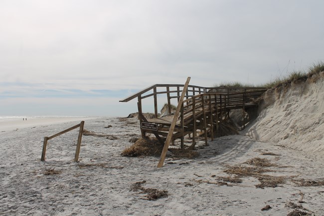 Damaged oceanside boardwalk caused by Hurricane Matthew,