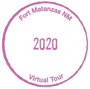 A purple passport cancellation stamp reading "Fort Matanzas 2020 Virtual Tour"