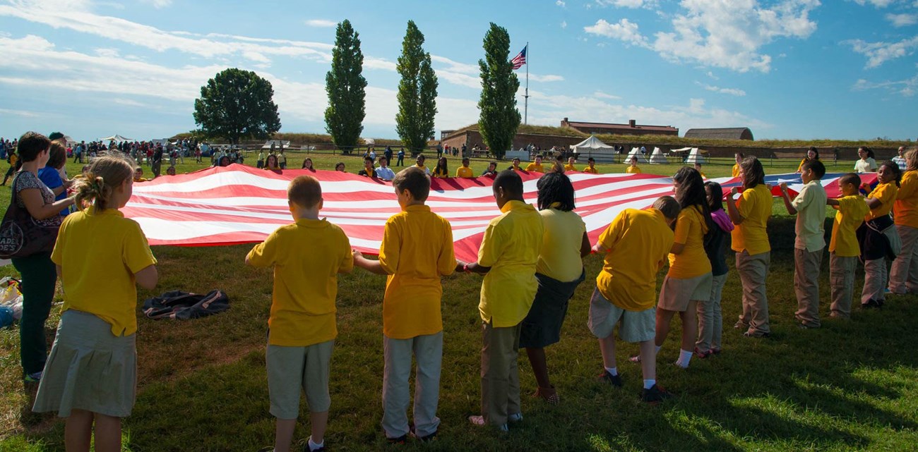 Students participating in a flag talk.