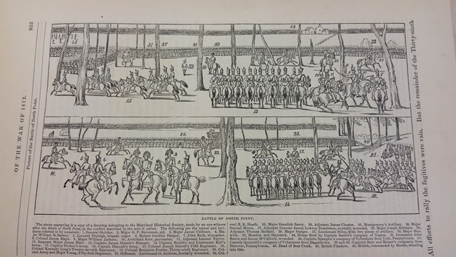 A historic drawing of the troops at the battle of north point.