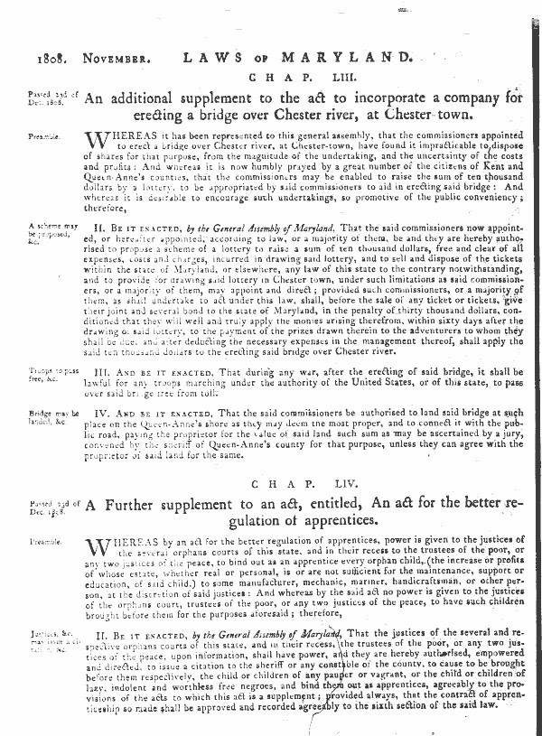 A historic document about Maryland's apprentice laws.