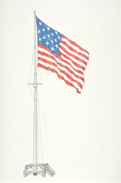 A sketch showing the size of the garrison flag on the flag pole.