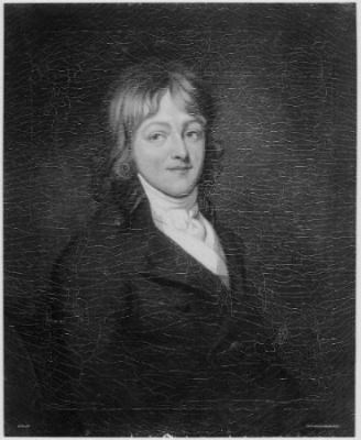 A black and white image of a painting of young Francis Scott Key.