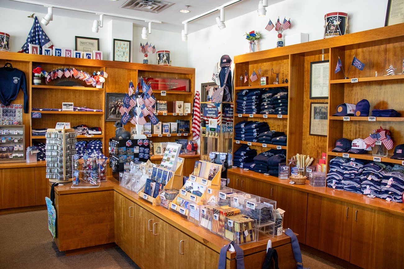 Store displays filled with Fort McHenry related and patriotic items