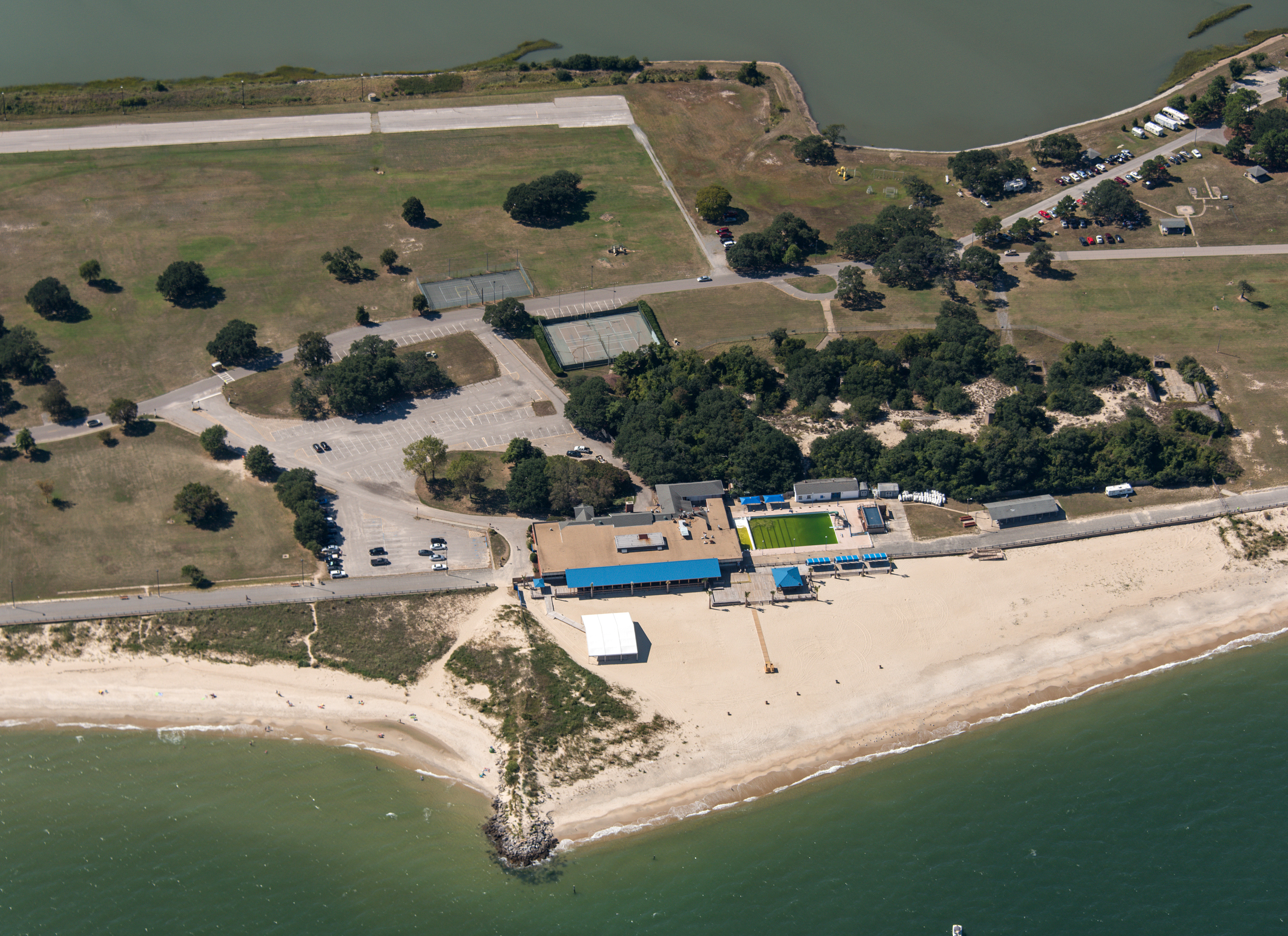 Aerial view of former officers' club at Fort Monroe