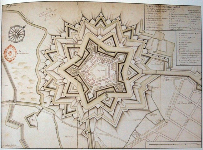 A map of a fort with five pints