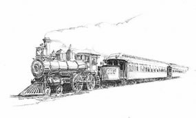 line drawing of a steam train