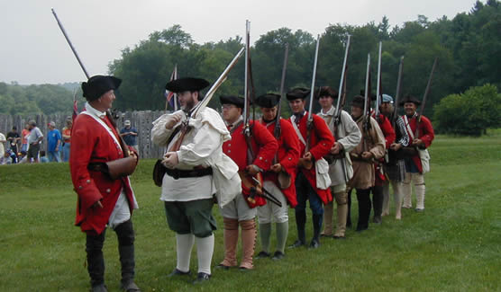 Re-enactors drilling at Fort Necessity