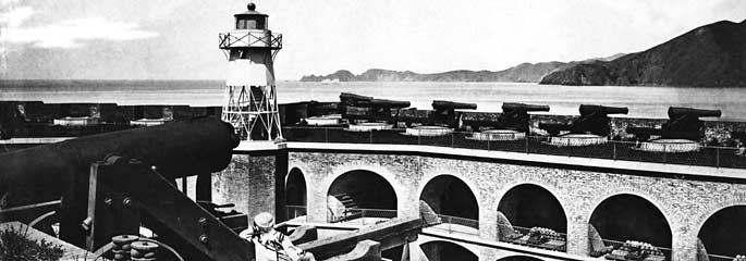 Fort Point in 1870 showing cannons on barbette tier and lighthouse Fort Point in 1870 showing cannons on barbette tier and lighthouse