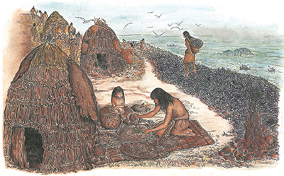上：オローニ族インディアン。
リンダ・ヤマネによるイラスト