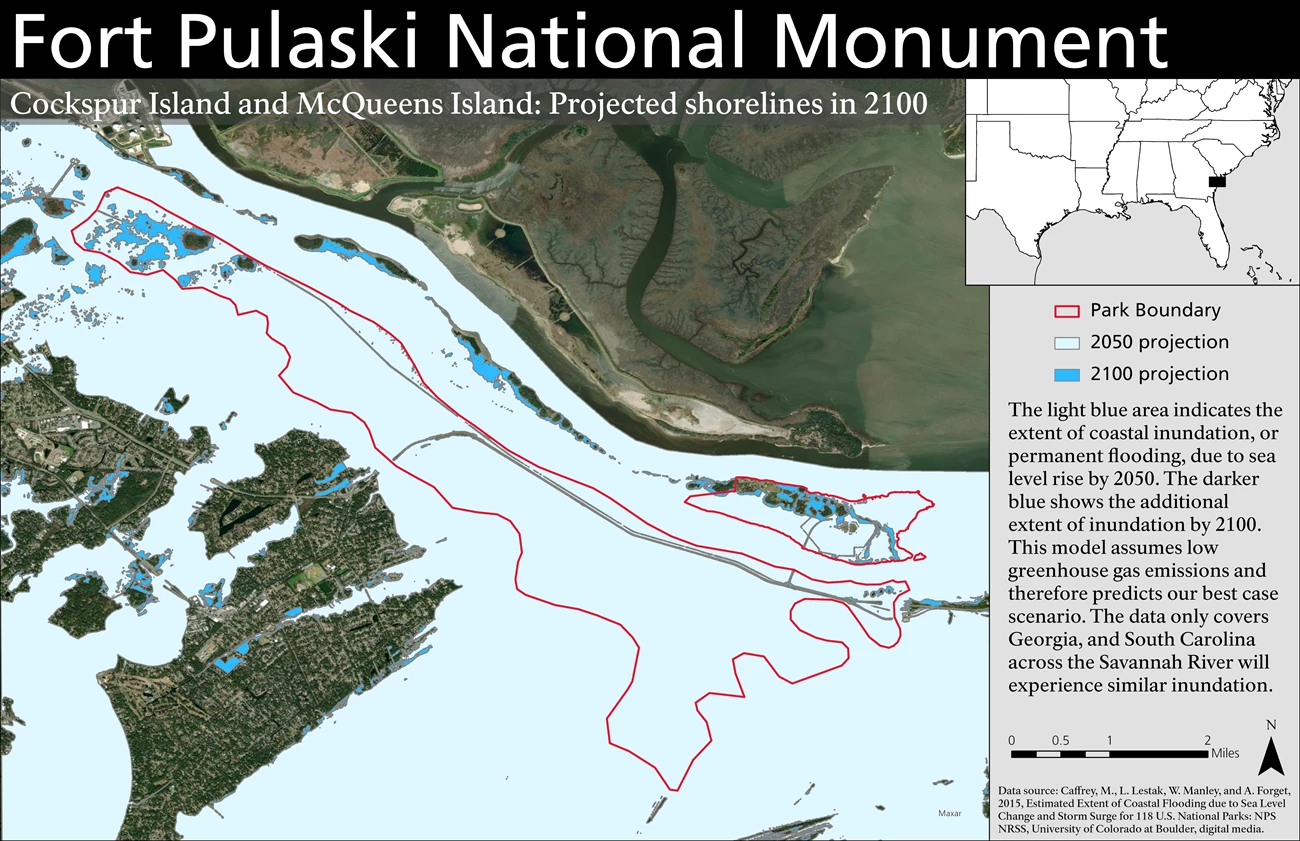 SLR 2100 Map showing projections of sea level rise for 2050 and 2100.