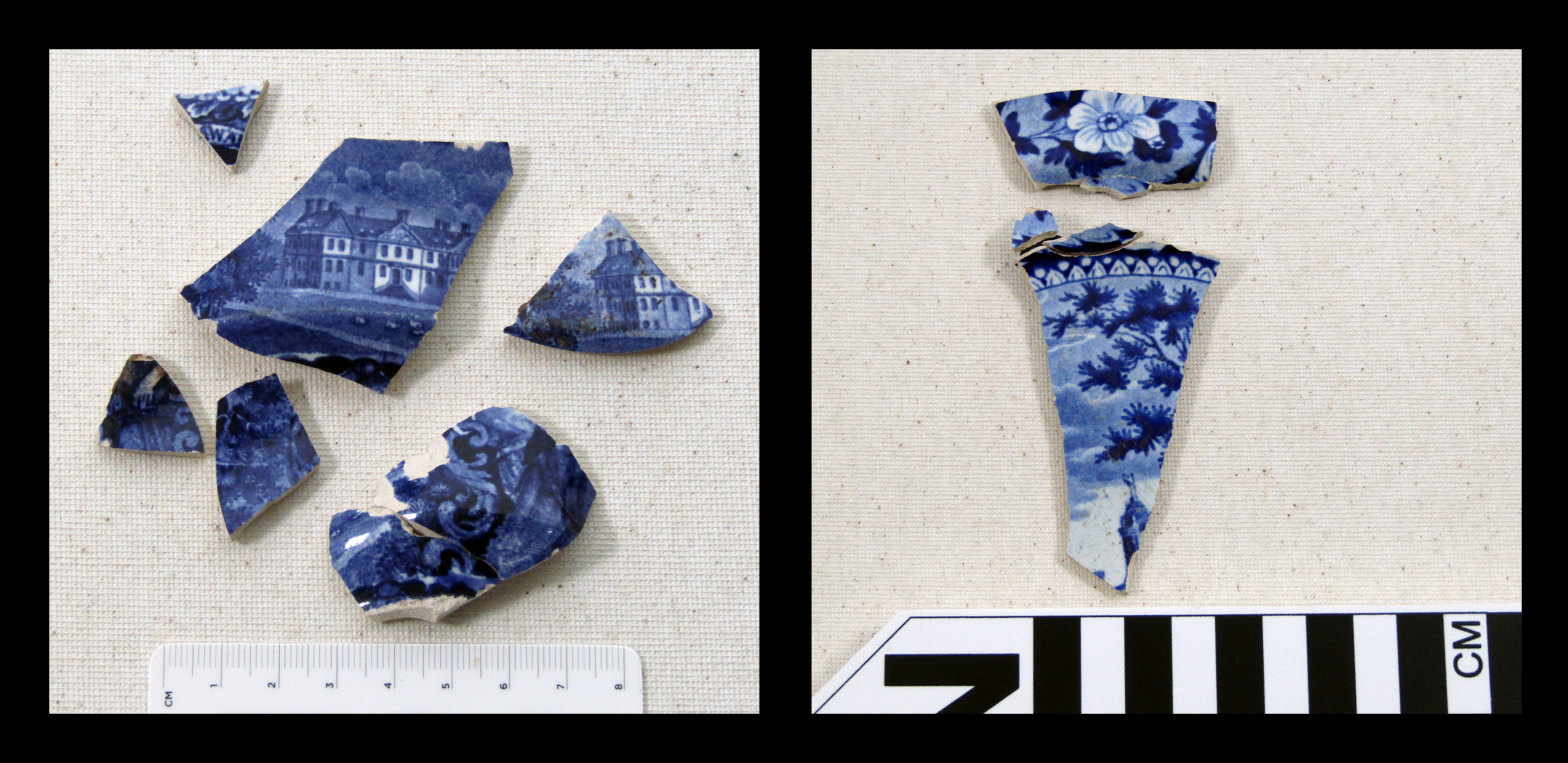 blue and white pottery fragments