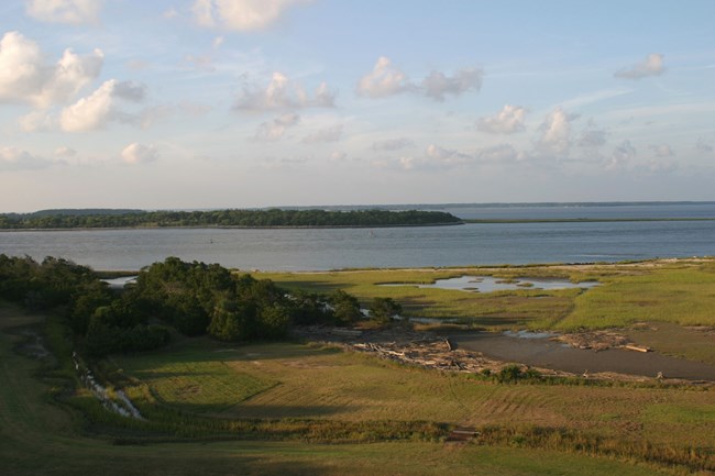 Aerial image of the different ecosystems found in Fort Pulaski