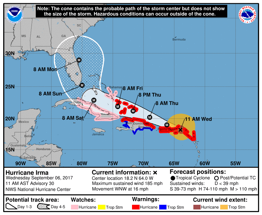 Hurricane Irma Projection Mappf from the National Hurricane Center