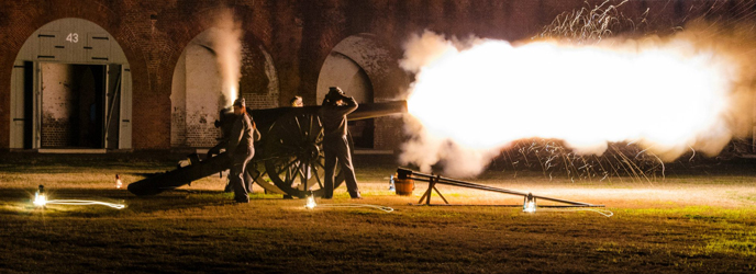 Night time cannon firing at Fort Pulaski