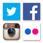 Icons of Twitter, Facebook, Instagram, and Flickr