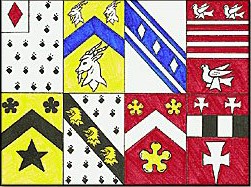 A graphic showing a variety of heraldic devices.