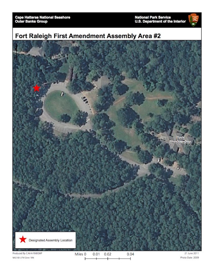 Fort Raleigh First Amendment Assembly Area near Elizabethan Gardens