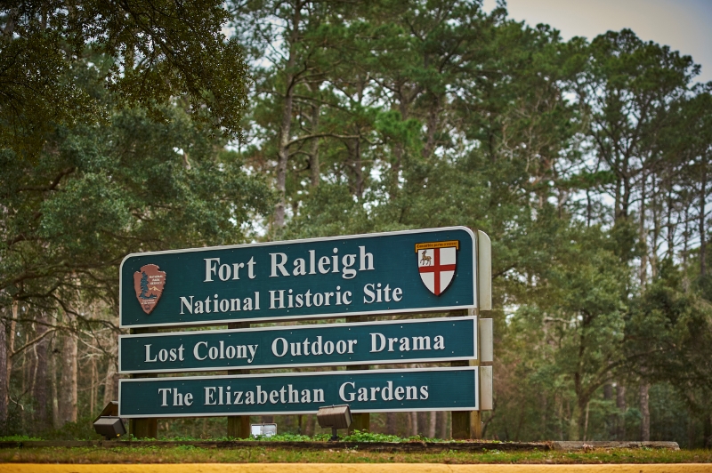 Entrance sign at Fort Raleigh National Historic Site.