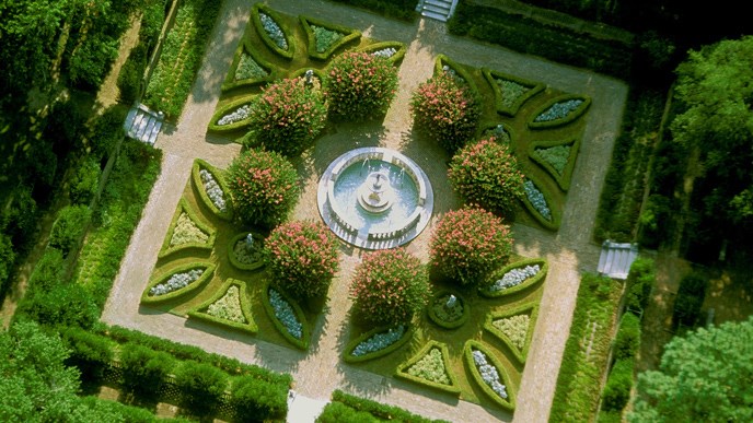 Aerial view of the sunken gardens.