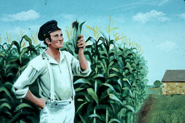 Soldier displaying ear of corn