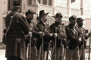 African American Soldiers standing on parade ground