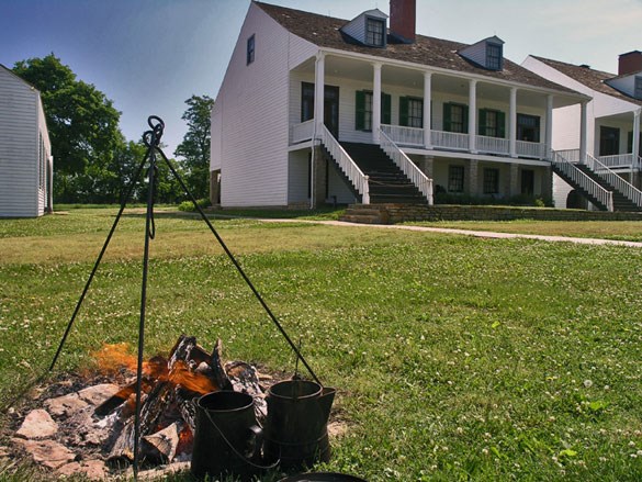 Fire with cooking utensils at Fort Scott
