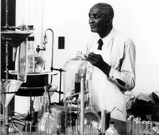 George Washington Carver in his lab