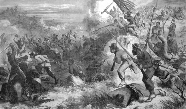 African American soldiers fighting at Island Mound