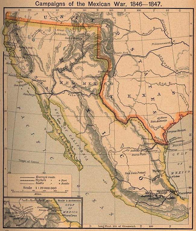 Map of Mexico and US in 1840s