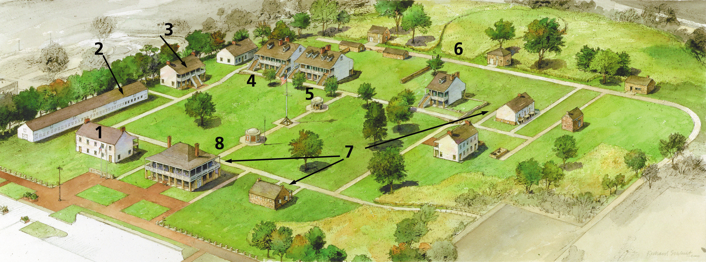 map of several buildings arranged in a diamond
