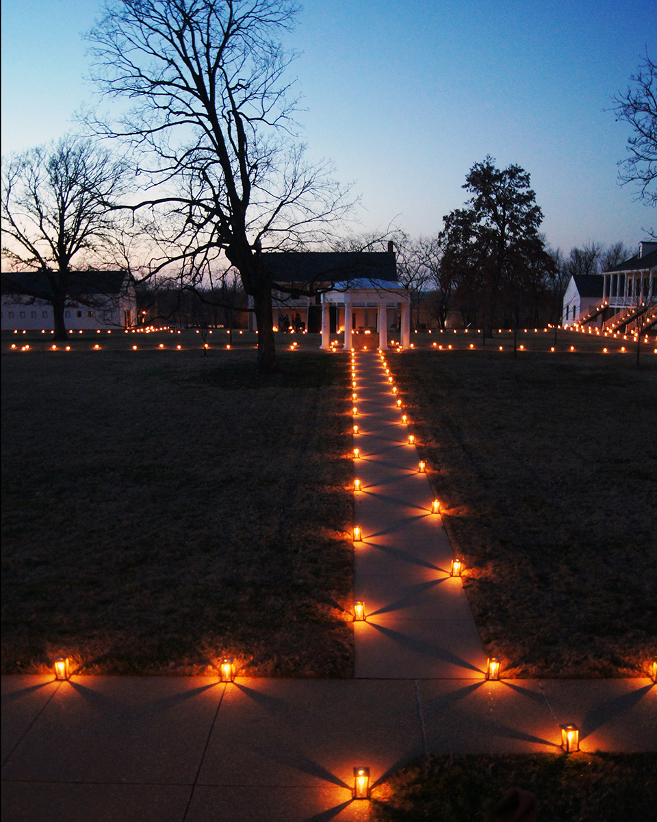 Looking at candle lanterns on the Parade Grounds Looking at hundreds of candle lanterns on the Parade Grounds at dusk.
