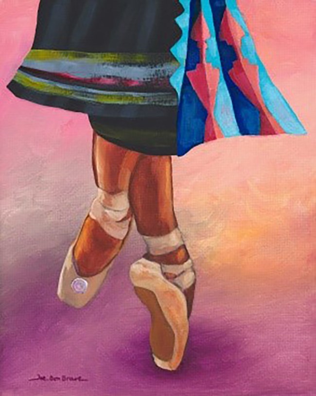 Drawing of a female Osage ballet dancers skirt and shoes.