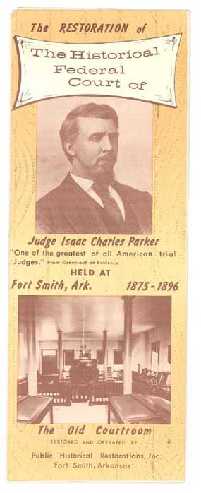 front of 1950s brochure showing courtroom and picture of Judge Parker front of 1950s brochure showing courtroom and picture of Judge Parker