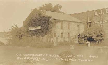 sepia tone photo of Commissary with handwritten text on front